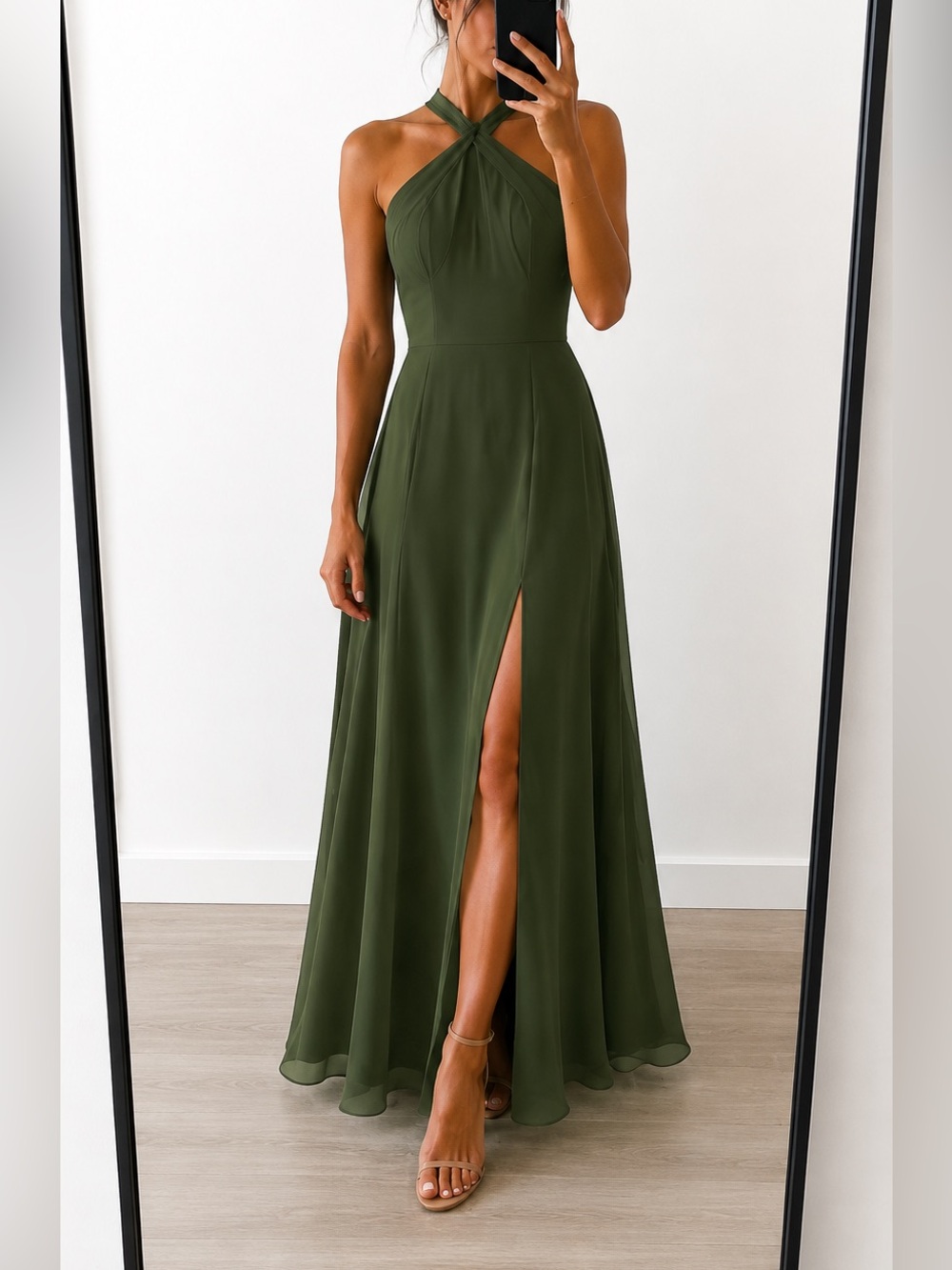 Azazie Olive Halter Gown